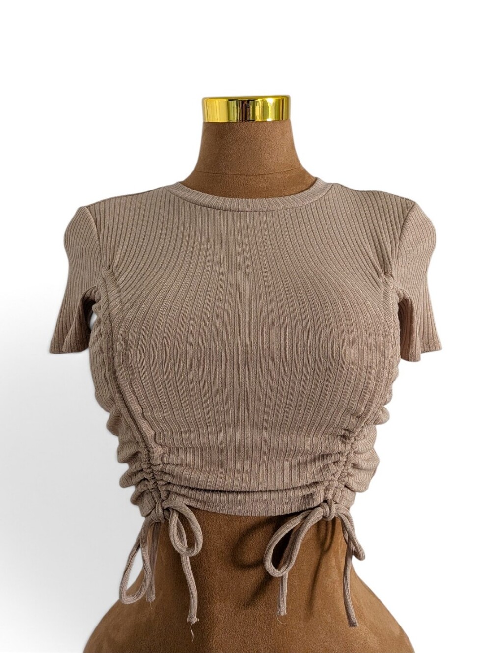 H&M Tan Ruched Drawstring Crop Top